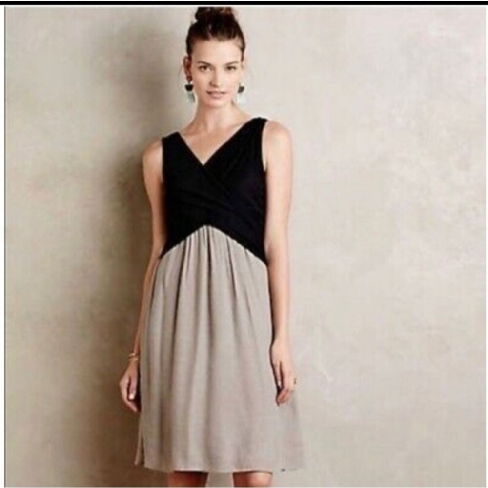 NWT Anthropologie Amadi Lola Black & Tan A-Line Dress Size S